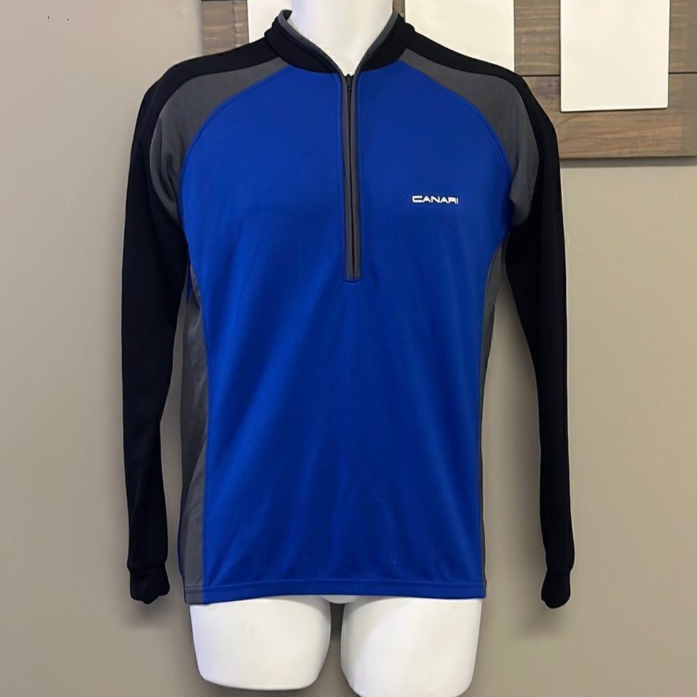 Canari San Diego Blue/Black/Gray Cycling 1/2 Zip Up Long Sleeve Jersey- Medium